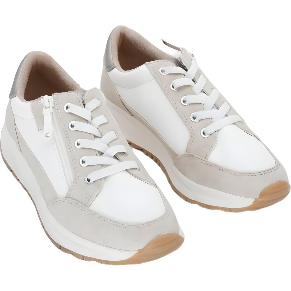 Naturalizer White and Beige Lace-Up Athletic Sneakers with Gum Outsole